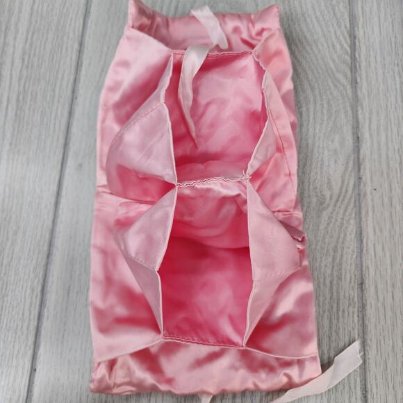 Vintage Pink Satin Accordion Hosiery Bag 5" Rickrack Trim 4 Pouches Stocking Org - Picture 4 of 8